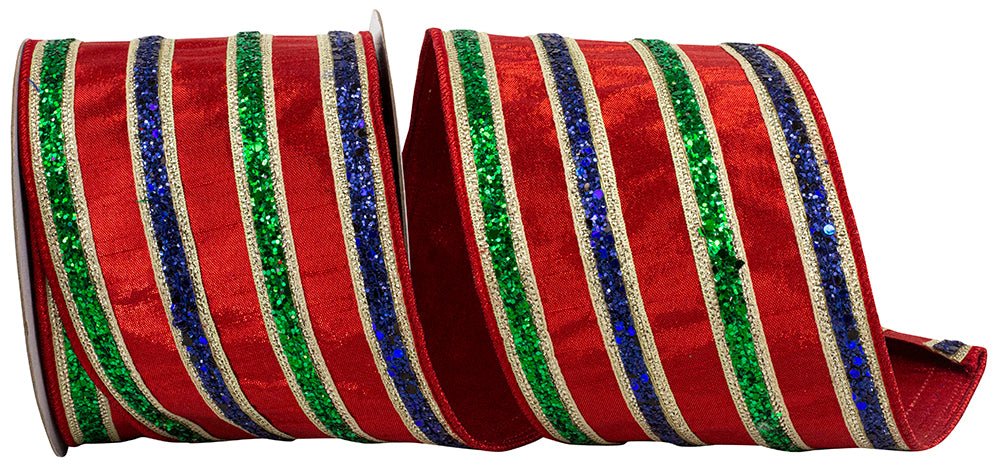 Shop For 4in Glitter Stripe Fiesta Ribbon: Red (5 Yards)