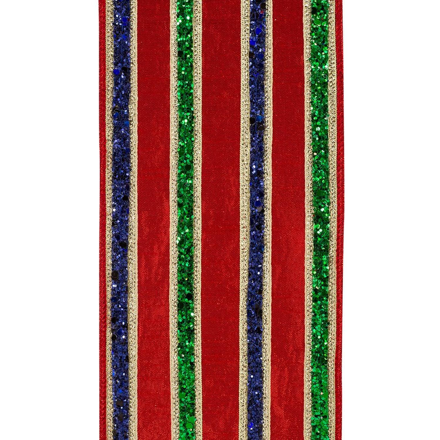 4in Glitter Stripe Fiesta Ribbon: Red (5 Yards)