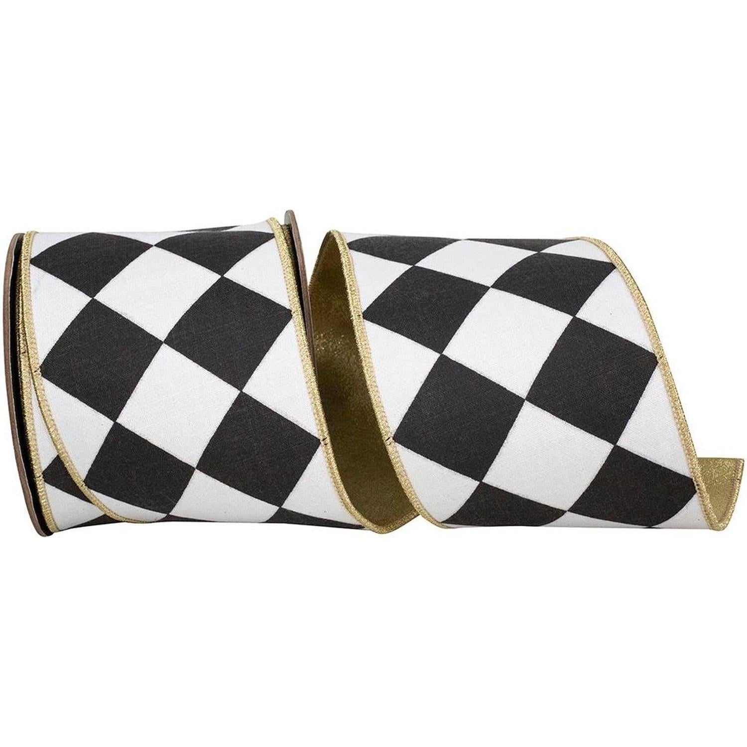 4in Grand Diamond Deluxe Ribbon: Black/White (10 Yards)