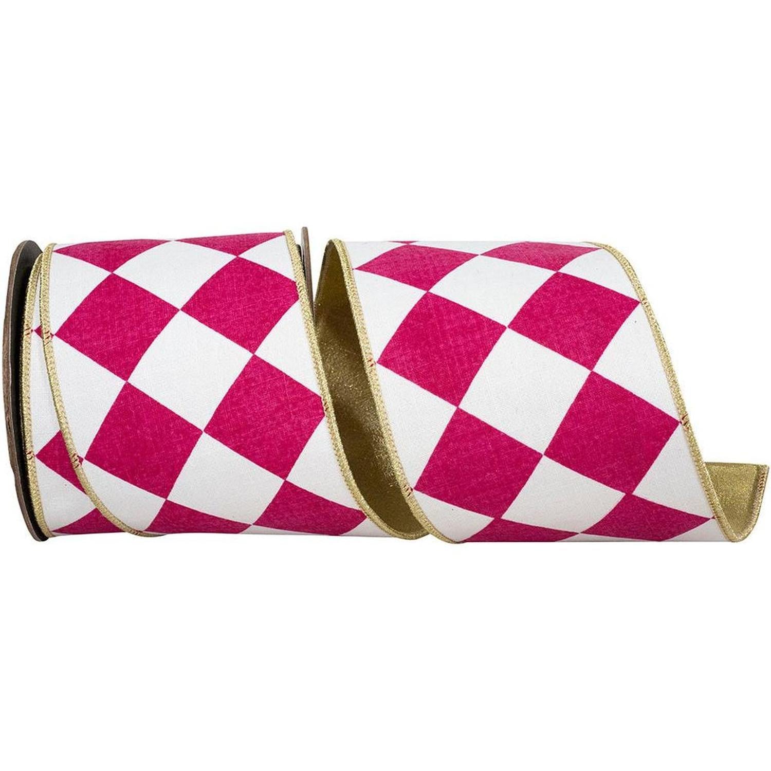 4in Grand Diamond Deluxe Ribbon: Fuchsia/White (10 Yards)
