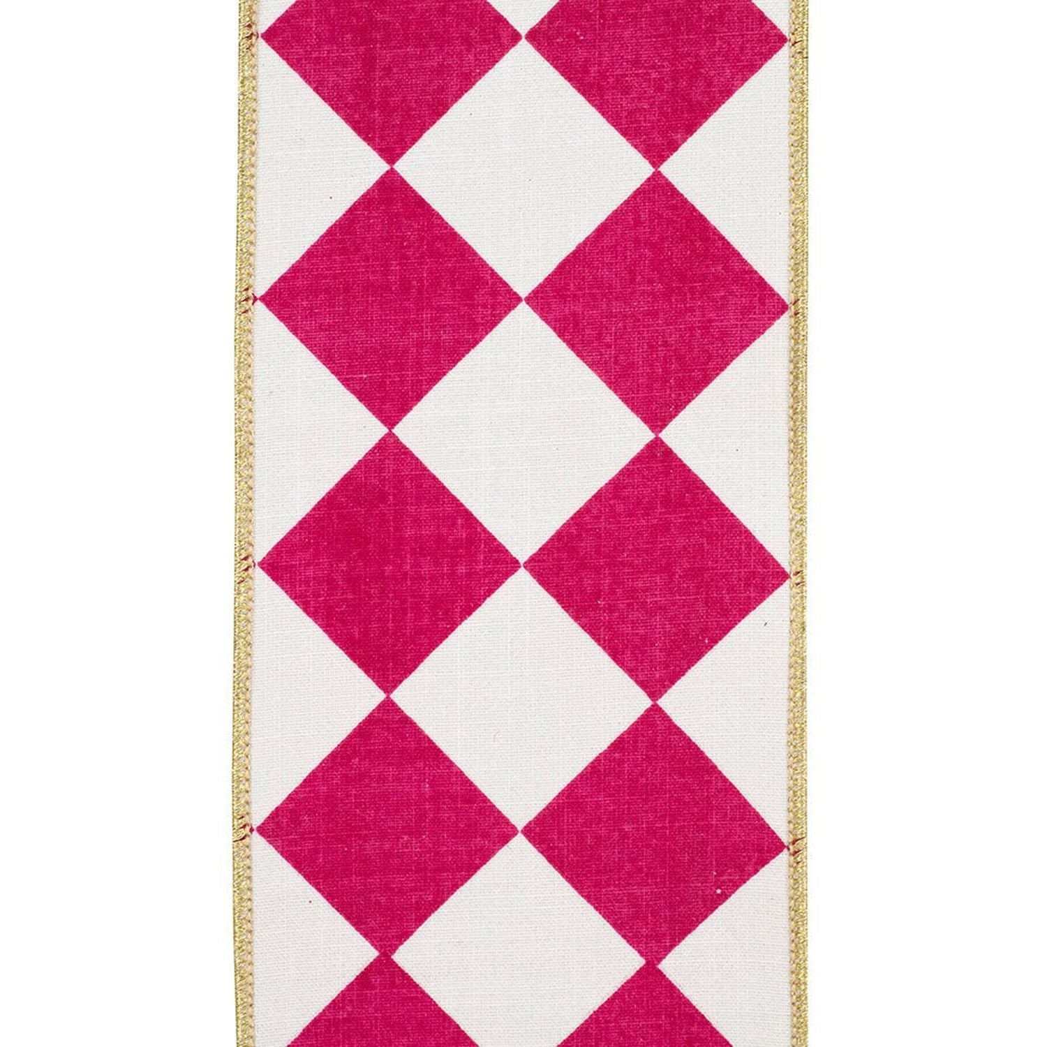 Shop For 4in Grand Diamond Dupioni Ribbon: Fuchsia/White (10 Yards)