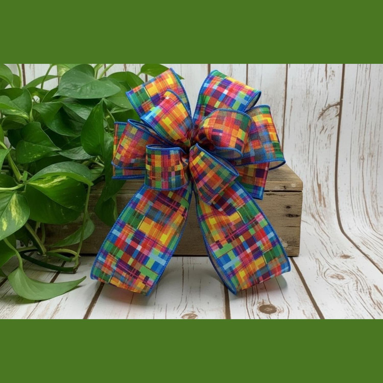 Shop For 4in Grosgrain Mia Spring Plaid Ribbon: Blue (10 Yards)