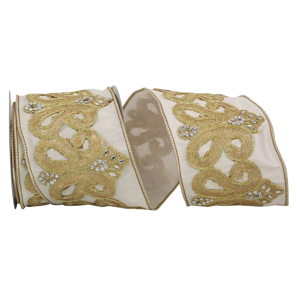 Shop For 4in Jewel Scroll Embroider Ribbon: Ivory (5 Yards)