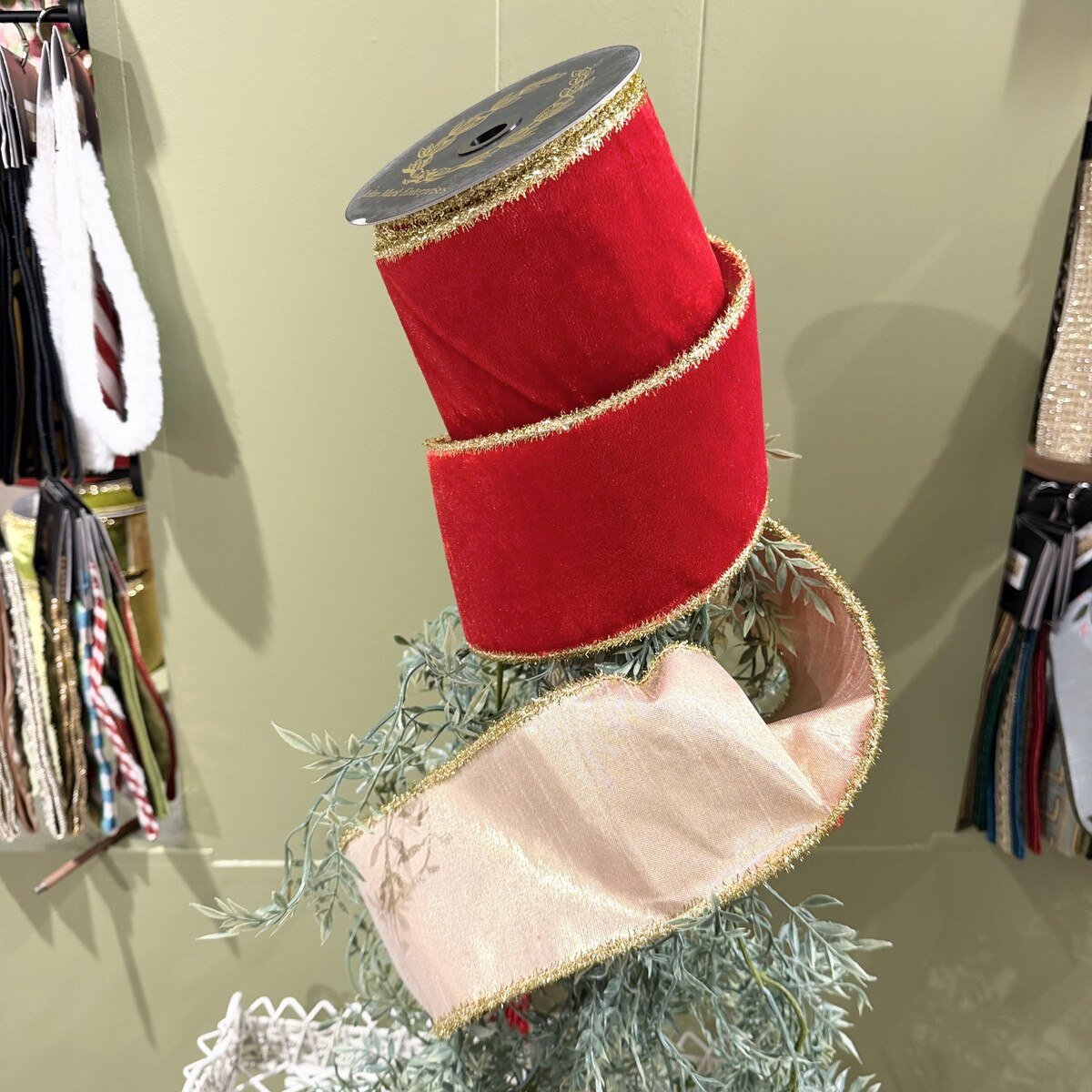 Shop For 4in JME Velvet Metallic Dupion Tinsel Edge Ribbon: Red (10 Yards)