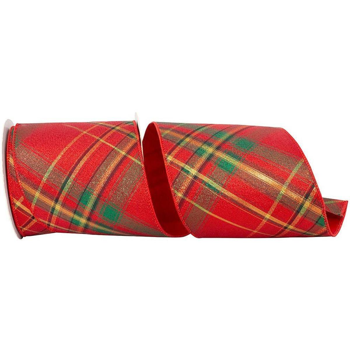 Shop For 4in Metallic Diagonal Plaid Ribbon: Red (10 Yards)