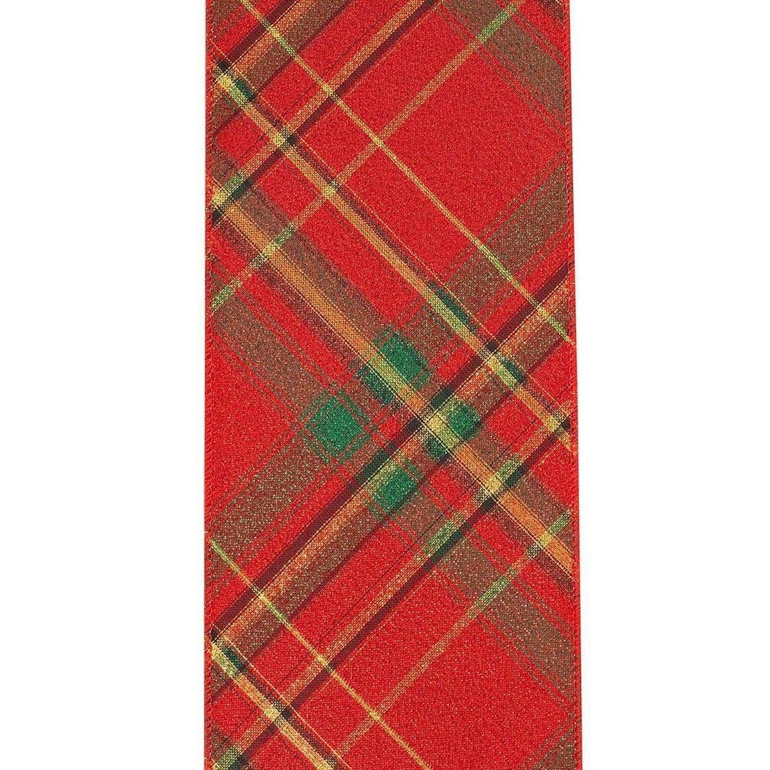 4in Metallic Diagonal Plaid Ribbon: Red (10 Yards)