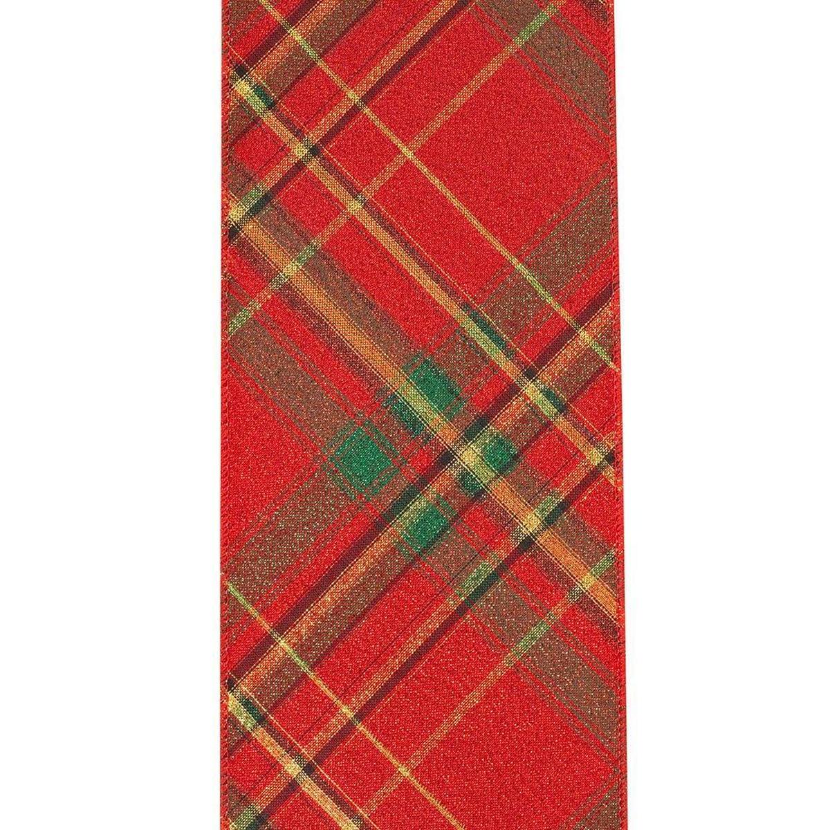 Shop For 4in Metallic Diagonal Plaid Ribbon: Red (10 Yards)