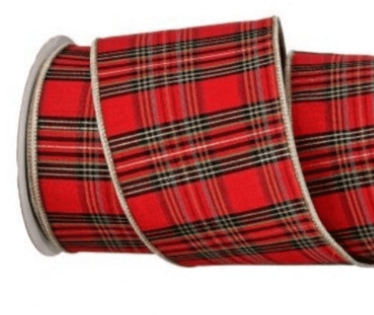 Shop For 4in Metallic Dupion Plaid Ribbon: Red (5 Yards)