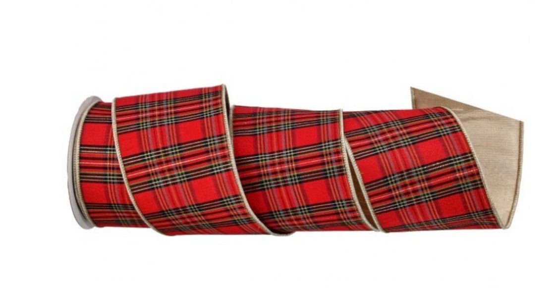 Shop For 4in Metallic Dupion Plaid Ribbon: Red (5 Yards)