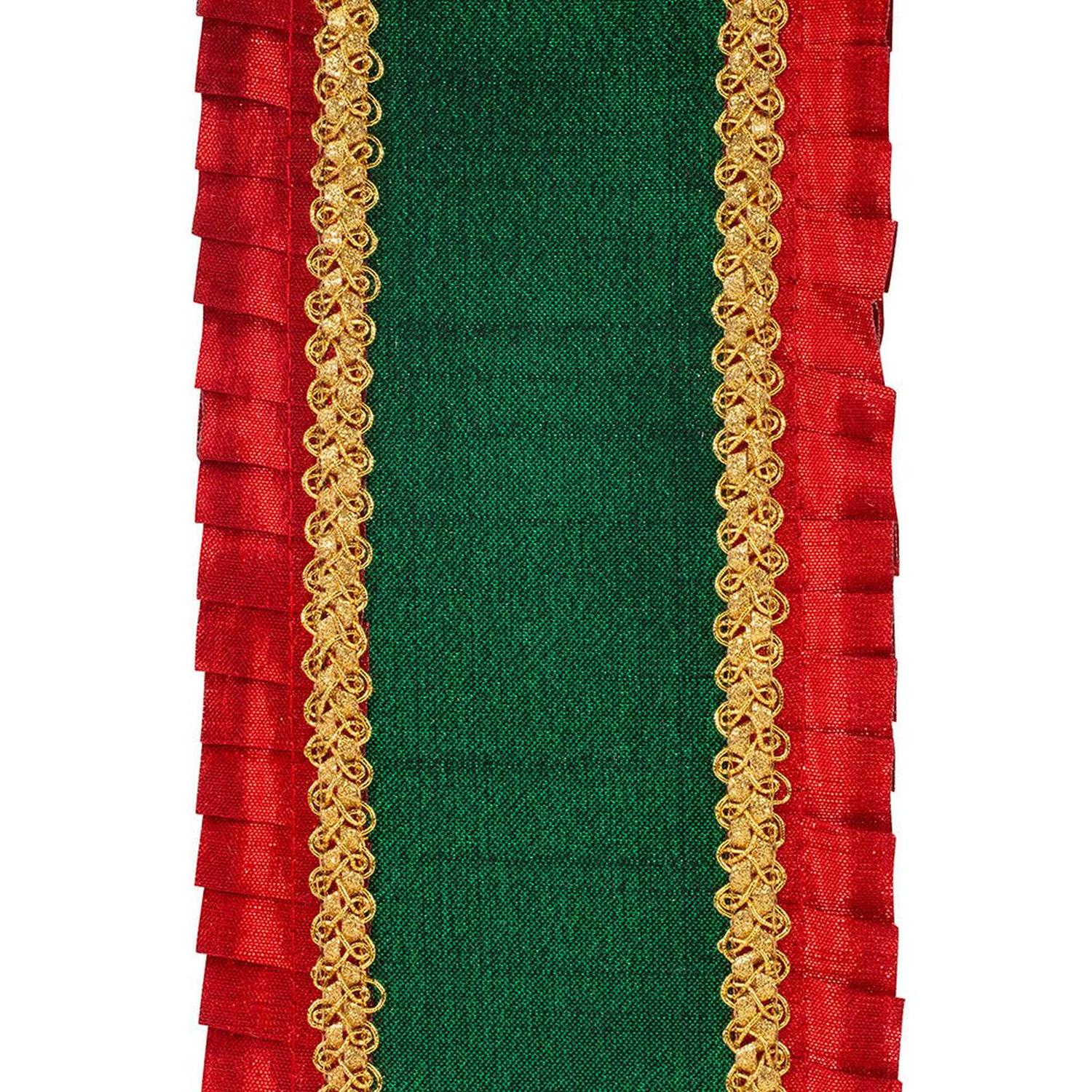 4in Metallic Dupioni Pleated Ribbon: Red/Green (5 Yards)