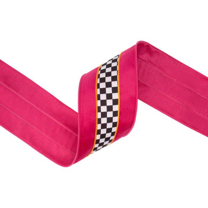 Shop For 4in Pink Velvet Black White Check Ribbon (10 Yards)