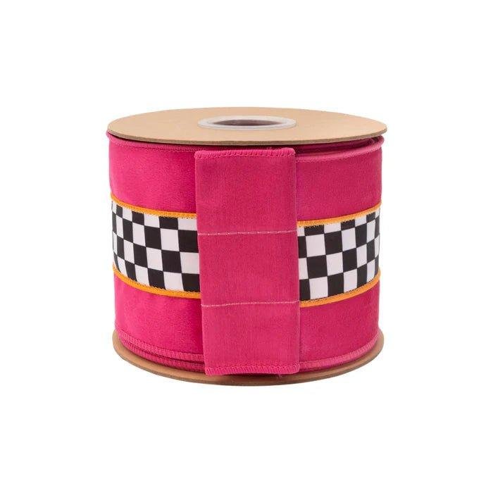 Shop For 4in Pink Velvet Black White Check Ribbon (10 Yards)