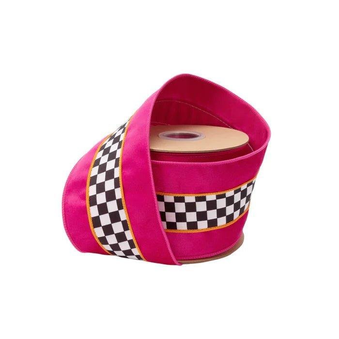 Shop For 4in Pink Velvet Black White Check Ribbon (10 Yards)