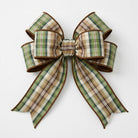 Green plaid wired edge faux leather ribbon bow for wreaths and decor