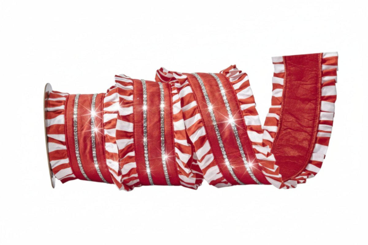 Shop For 4in Pleated Peppermint Stripe Rhinestone Ribbon (5 Yards)