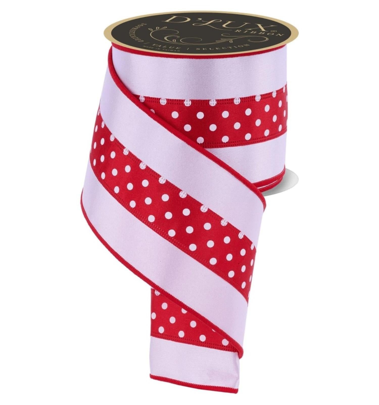 4in Polka Dot Satin Fused Ribbon: Red/White (10 Yards)