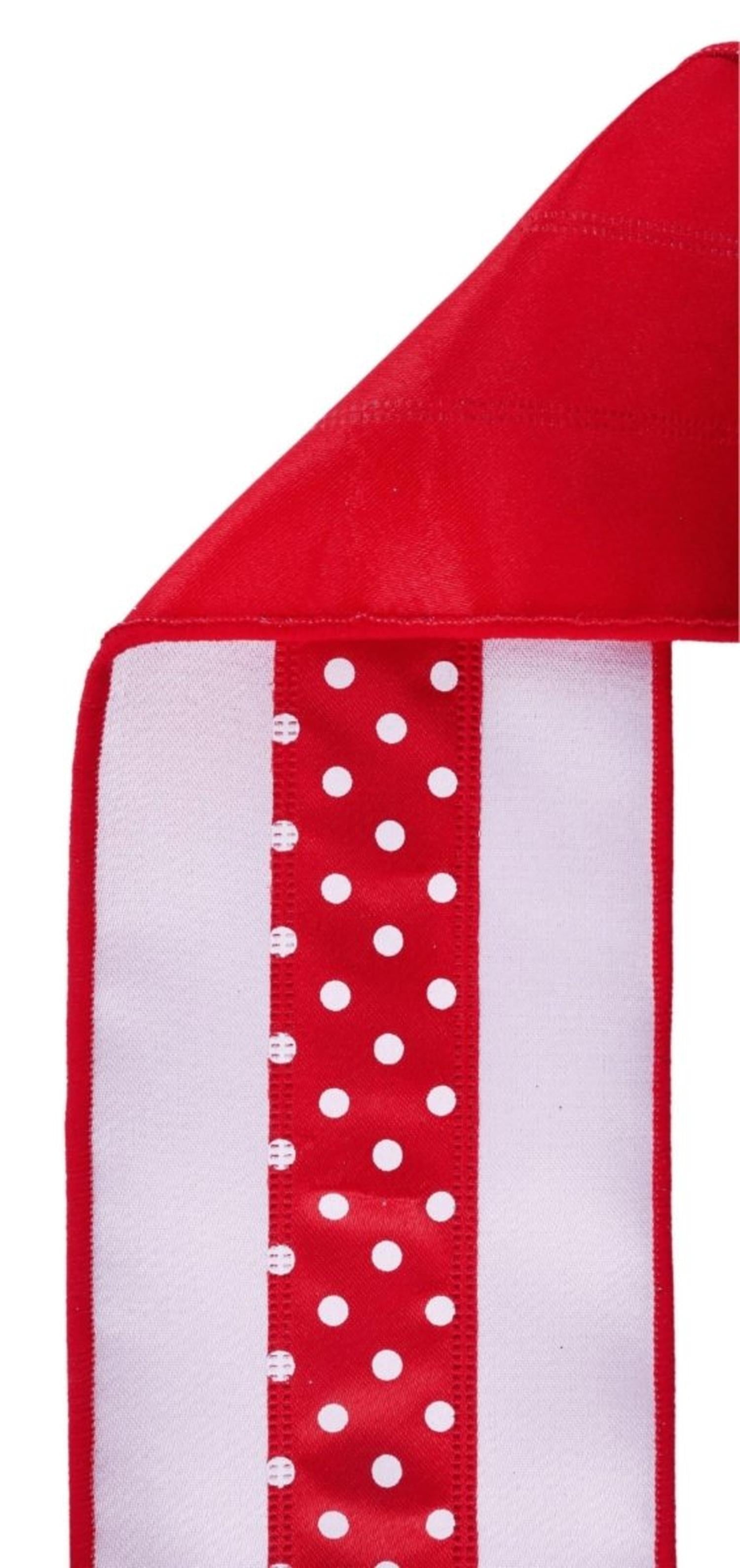 4in Polka Dot Satin Fused Ribbon: Red/White (10 Yards)
