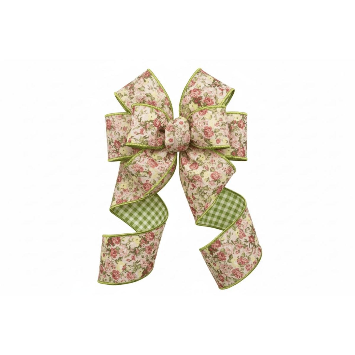 Shop For 4in Poplin Mauve Yellow Roses Ribbon: Green (10 Yards)