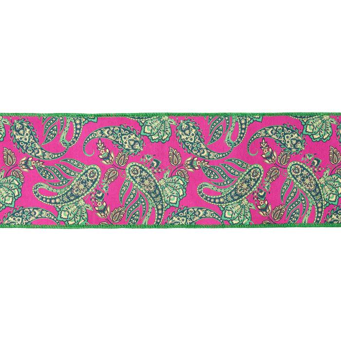 Shop For 4in Preppy Paisley on Hot Pink Ribbon: Satin Green (10 Yards)