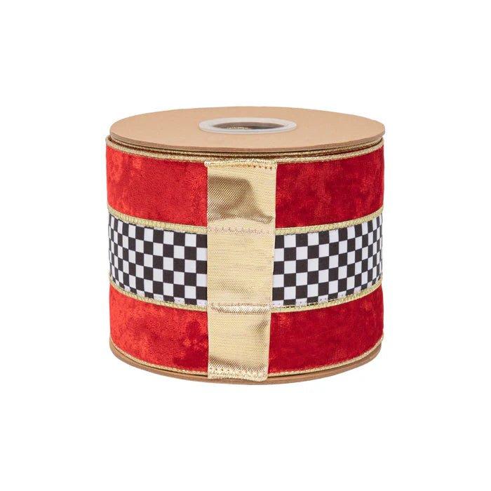 Shop For 4in Red Velvet Black White Check Ribbon (10 Yards)