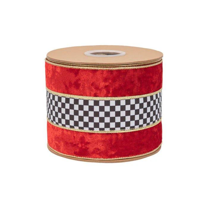 Shop For 4in Red Velvet Black White Check Ribbon (10 Yards)