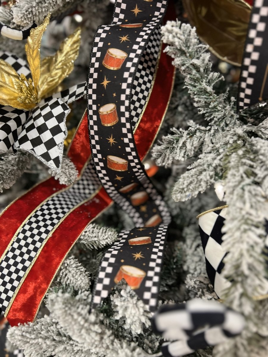 Shop For 4in Red Velvet Black White Check Ribbon (10 Yards)