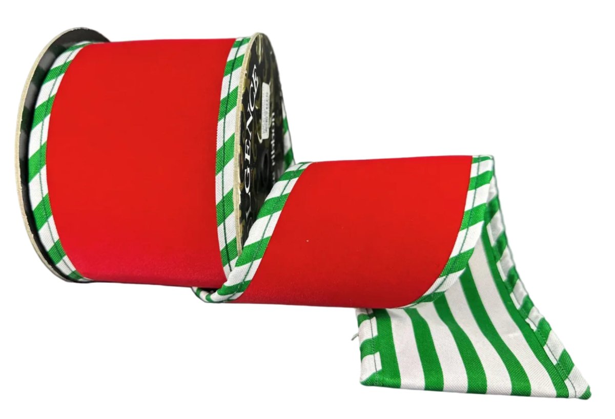 Shop For 4in Red Velvet Cabana Stripe Ribbon: Green/White (5 Yards)