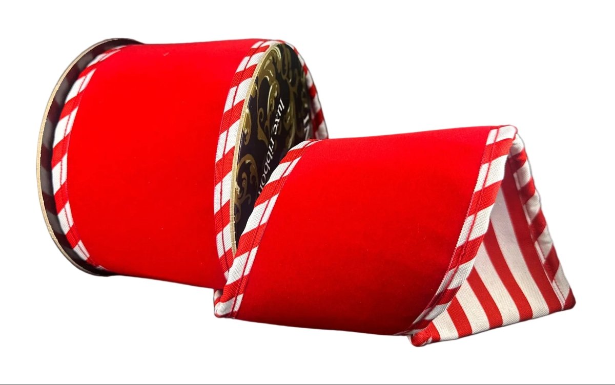 Shop For 4in Red Velvet Cabana Stripe Ribbon: Red/White (5 Yards)