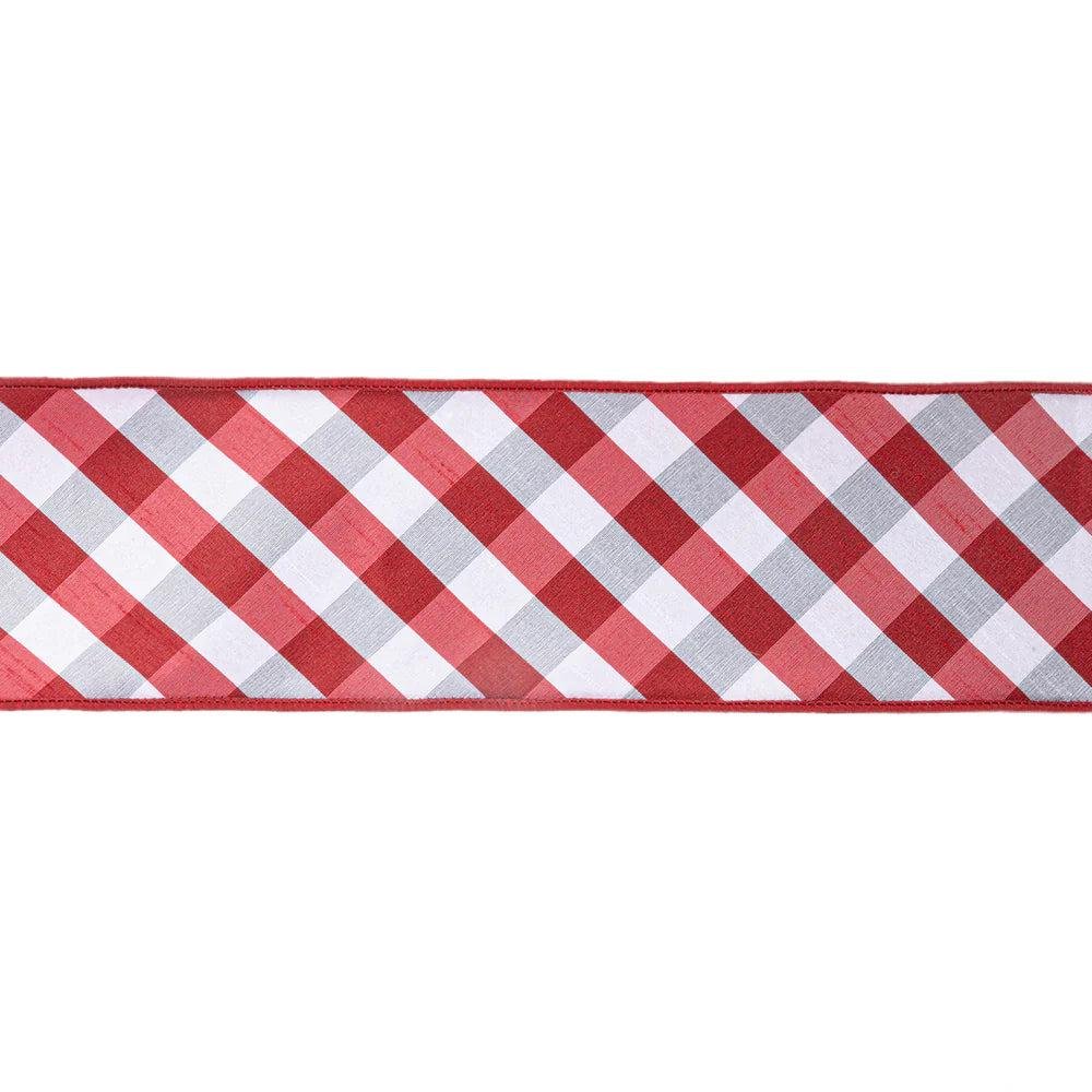 Shop For 4in Red White Check Dupioni Fused Ribbon (10 Yards)