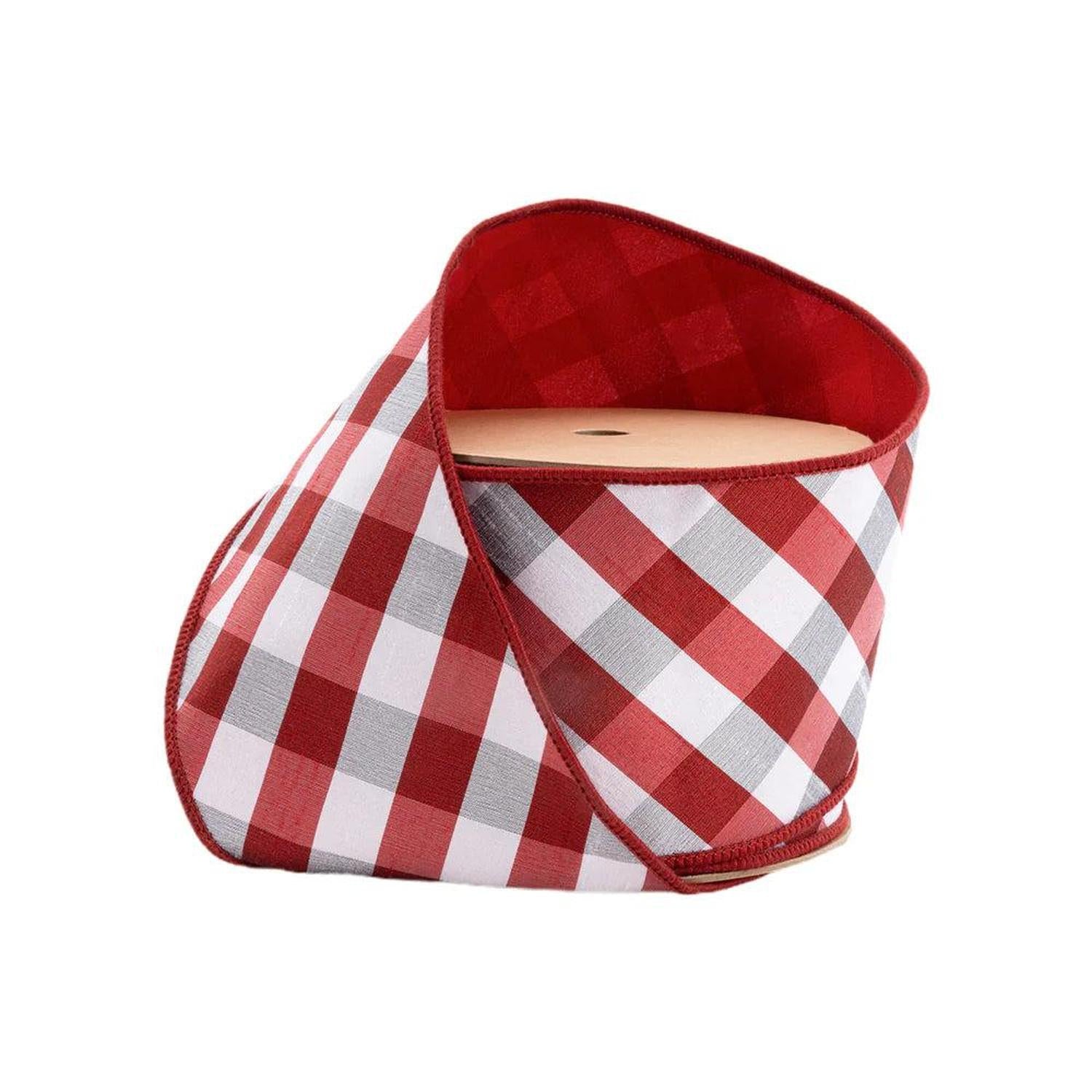 Shop For 4in Red White Check Dupioni Fused Ribbon (10 Yards)