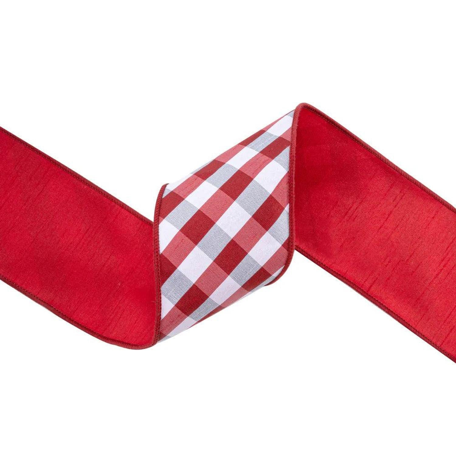 Shop For 4in Red White Check Dupioni Fused Ribbon (10 Yards)