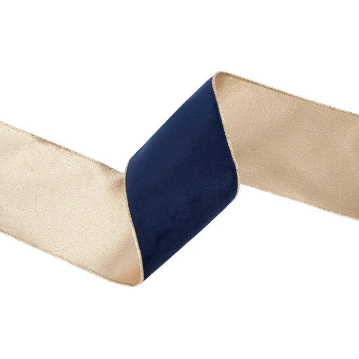 Shop For 4in Reversible Velvet Navy and Gold Ribbon (10 Yards)