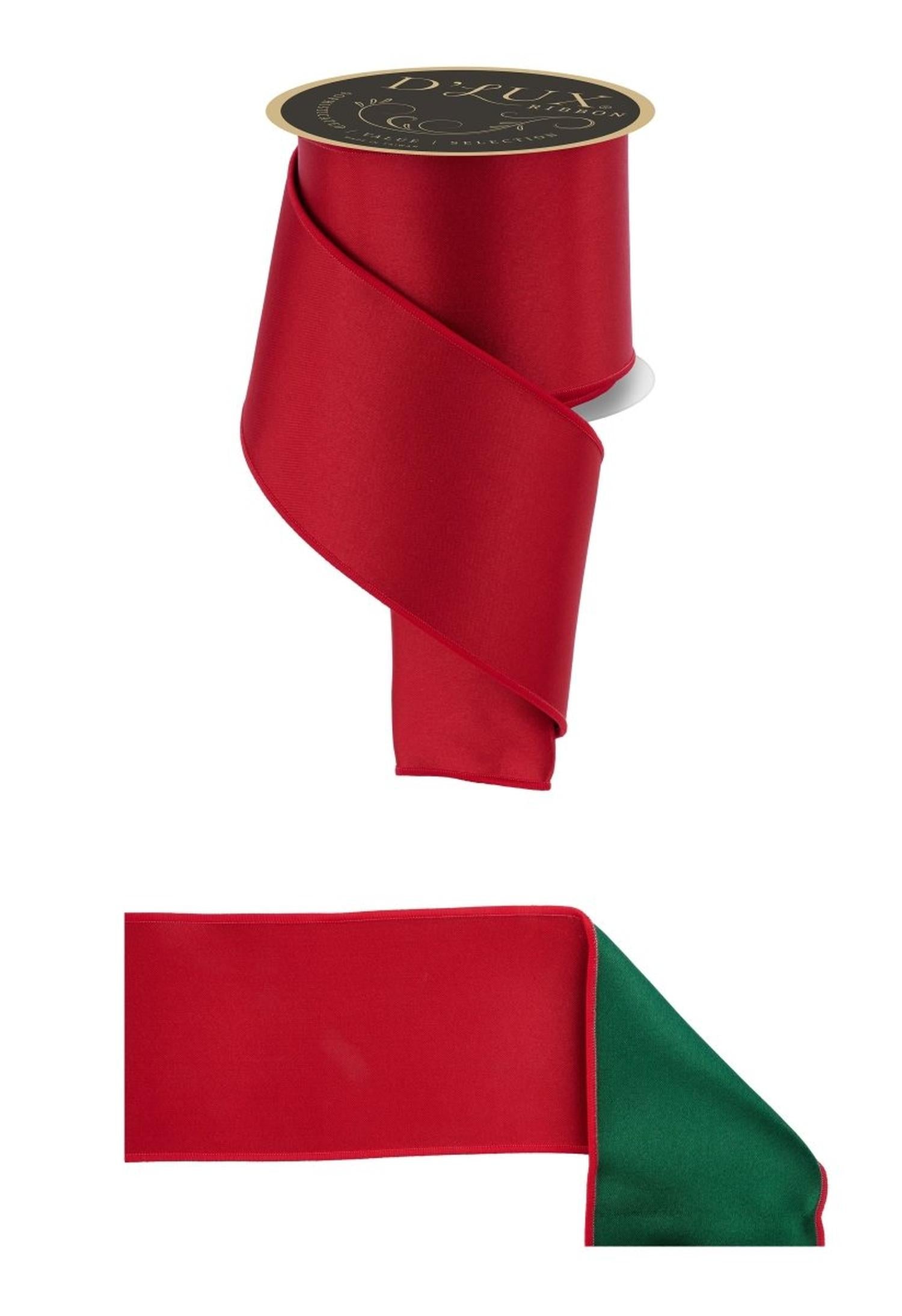 4in Satin Fused Ribbon: Red/Emerald Green (10 Yards)