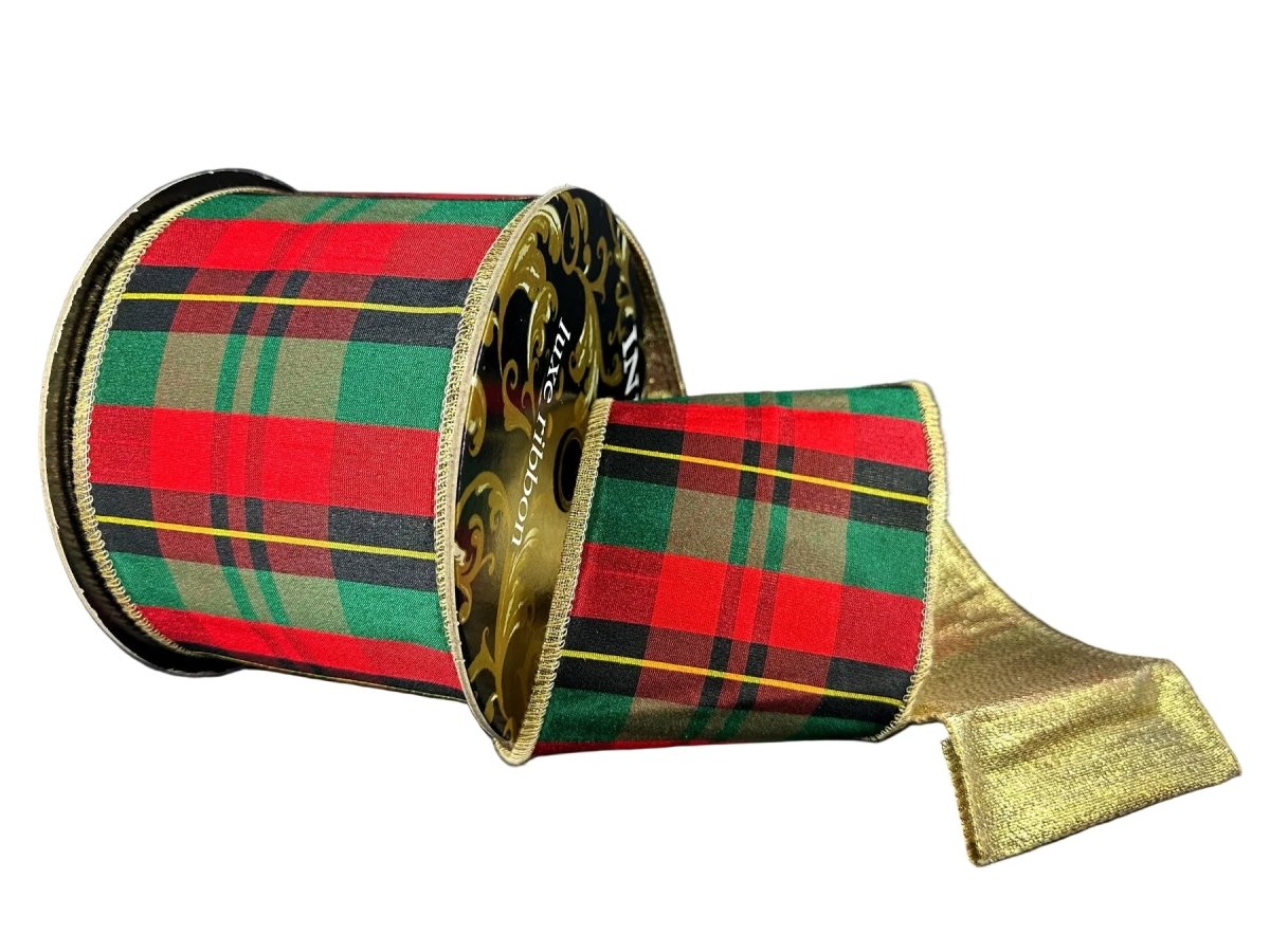 Shop For 4in Spencer Dupion Plaid Gold Metallic Back Ribbon (10 Yards)