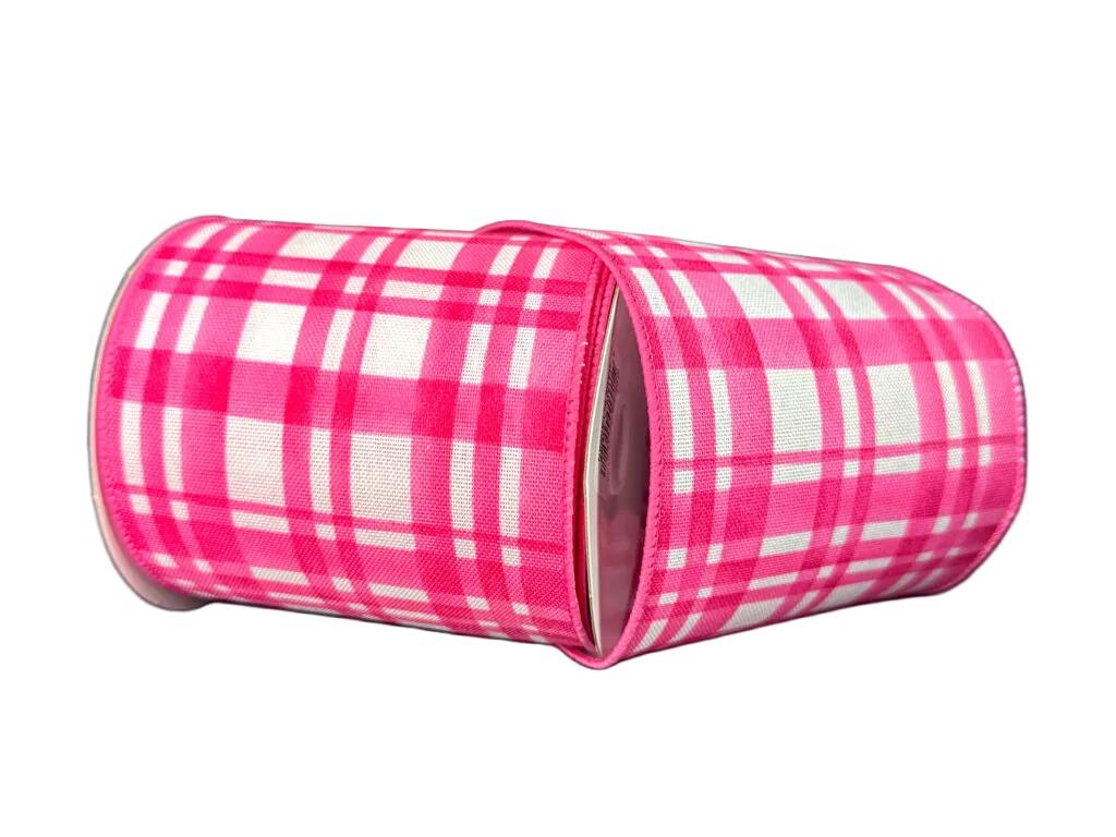 Shop For 4in Tuttola Watercolor Plaid Ribbon: Pink (10 Yards)