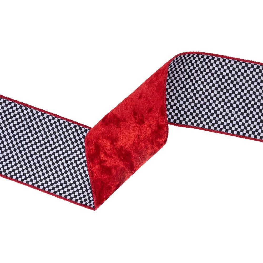 Shop For 4in Velvet Checked Back Ribbon: Red (10 Yards)