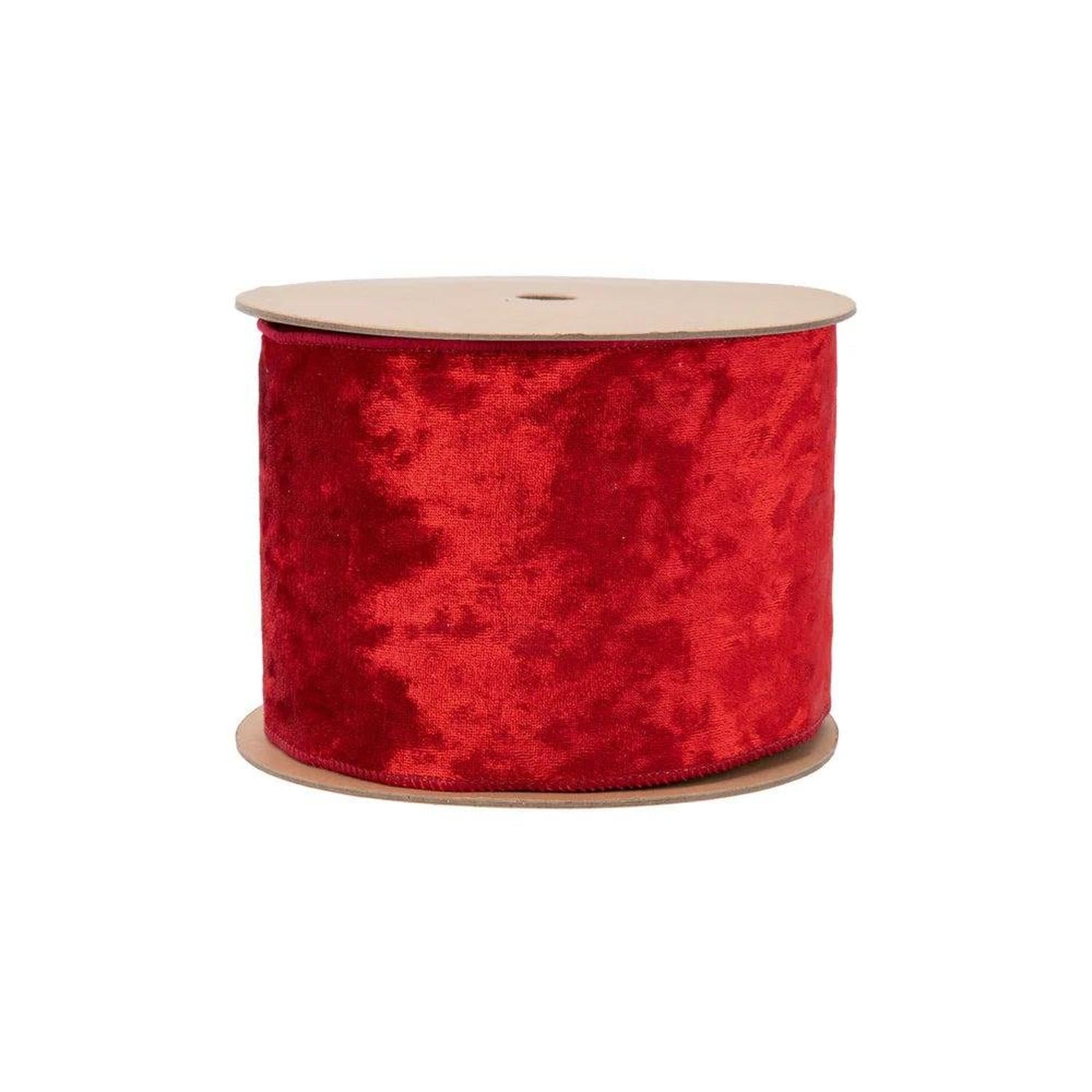 4in Velvet Checked Back Ribbon: Red (10 Yards)