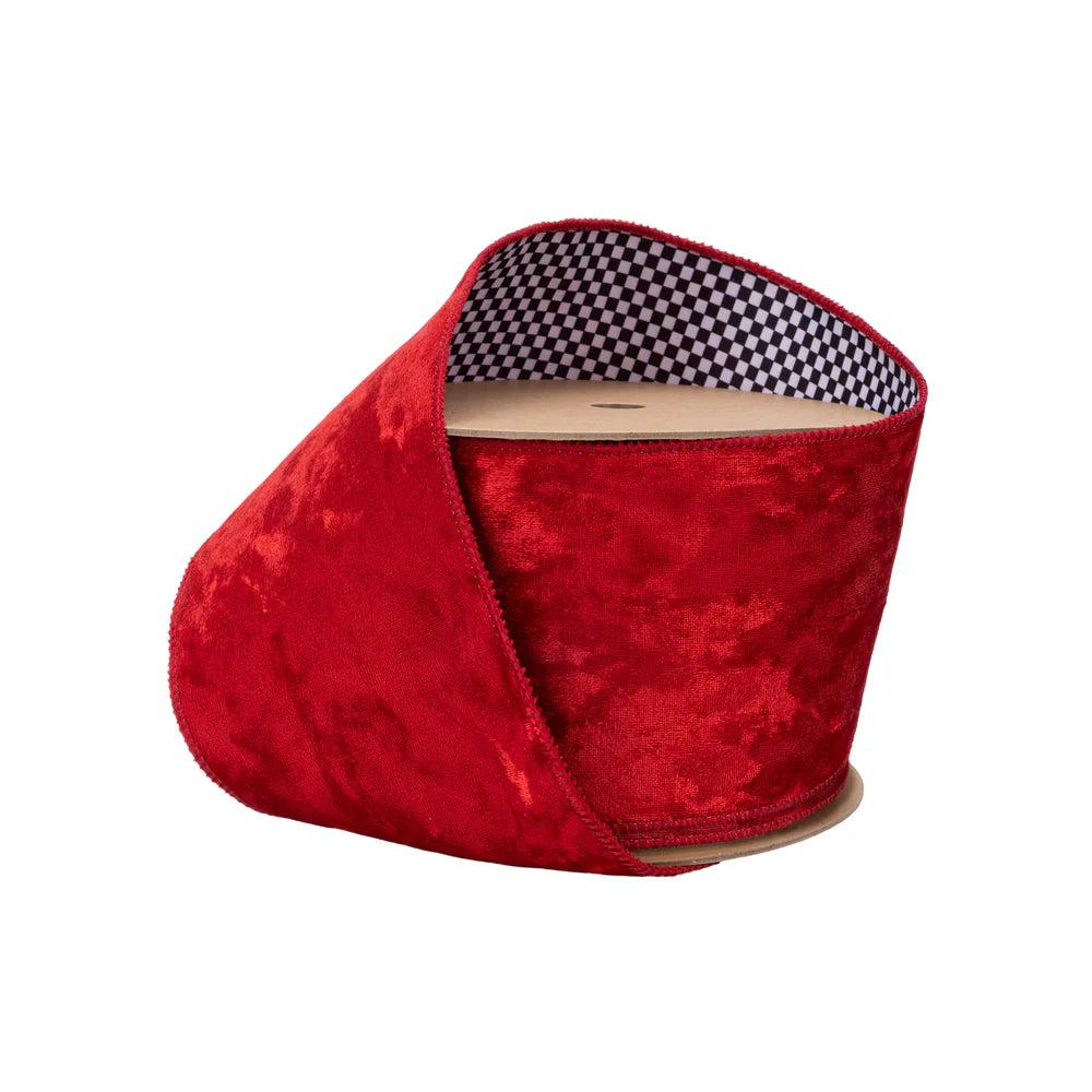 Shop For 4in Velvet Checked Back Ribbon: Red (10 Yards)