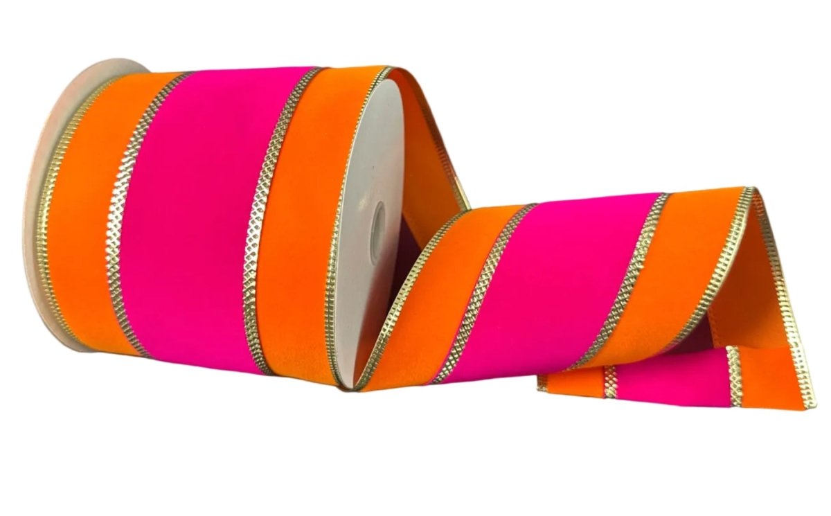 Shop For 4in Velvet Metallic Edge Ribbon: Orange & Fuchsia (10 Yards)