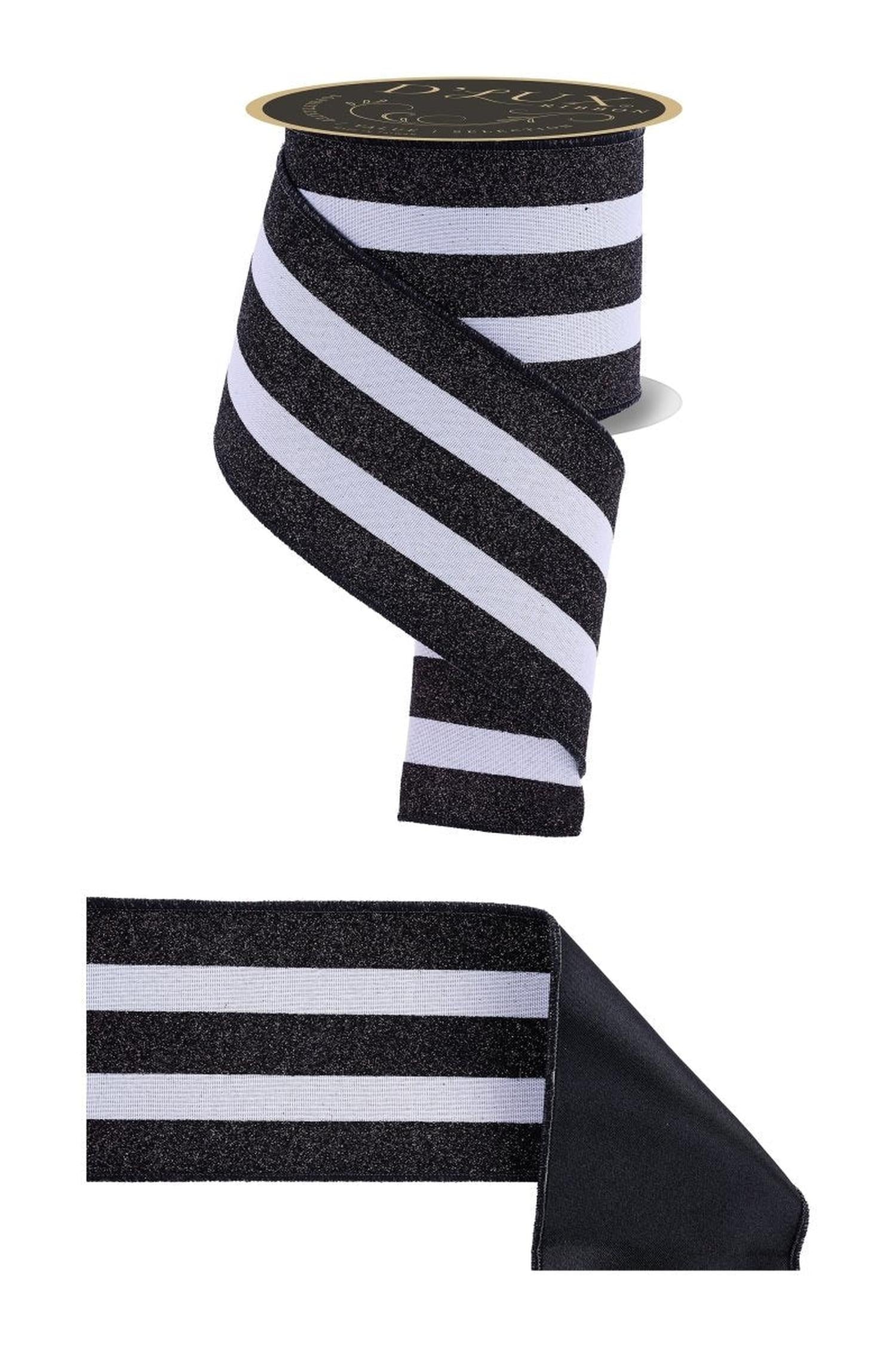 Shop For 4in Vertical Glitter Stripe Ribbon: Black (10 Yard)