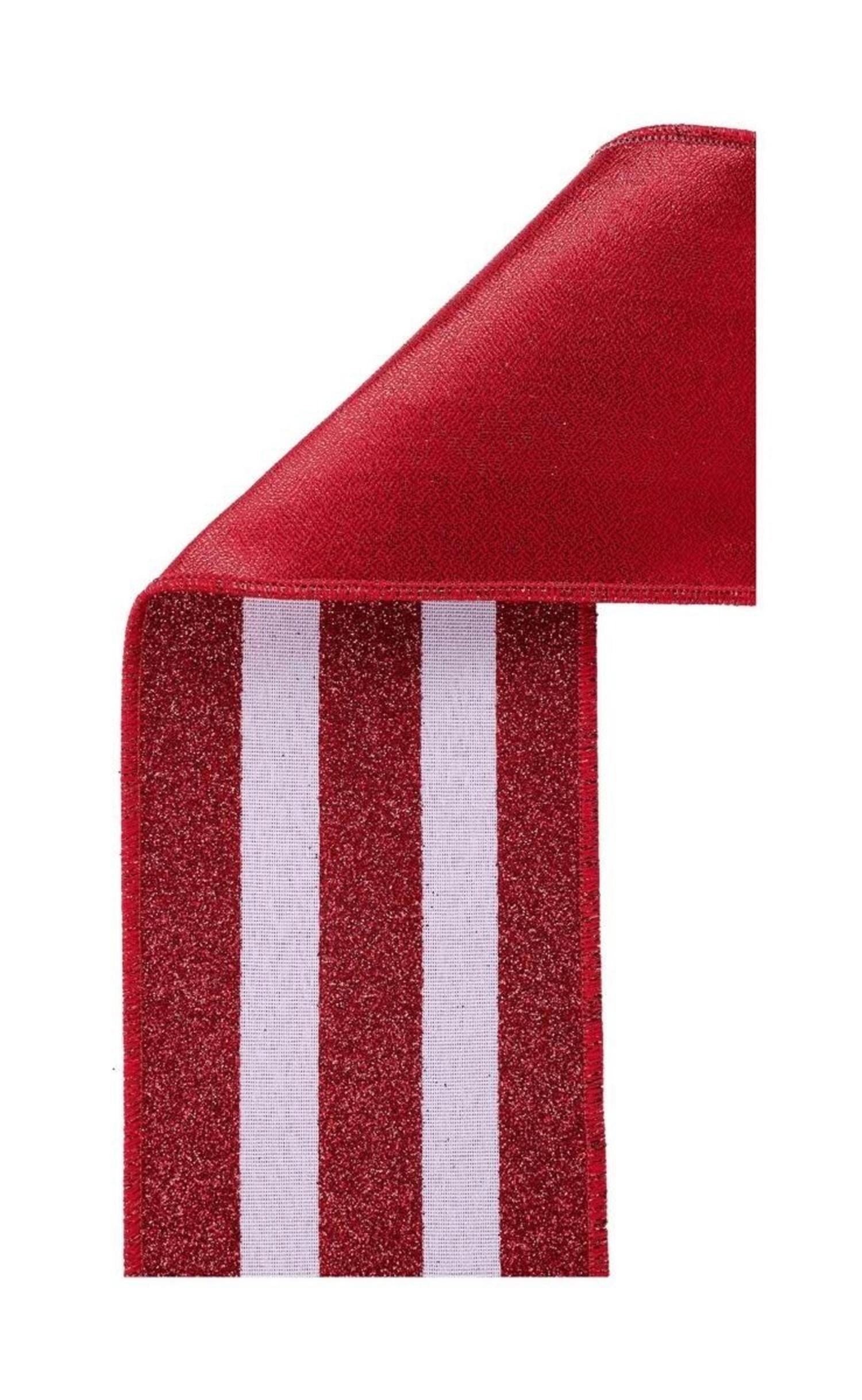 4in Vertical Glitter Stripe Ribbon: Red (10 Yard)