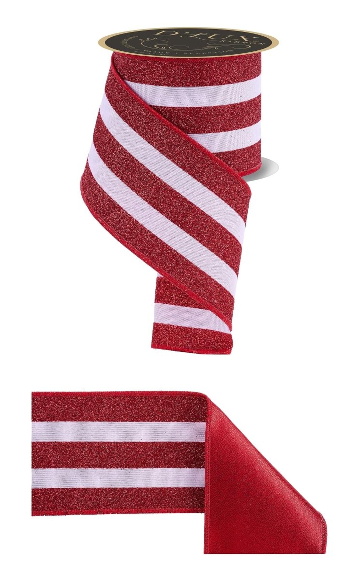 4in Vertical Glitter Stripe Ribbon: Red (10 Yard)