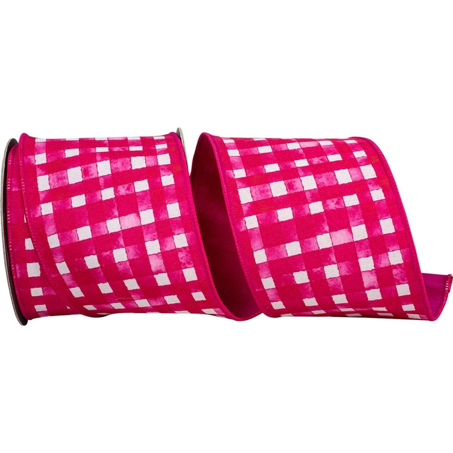 Shop For 4in Watercolor Check Dupioni Ribbon: Hot Pink (10 Yards)