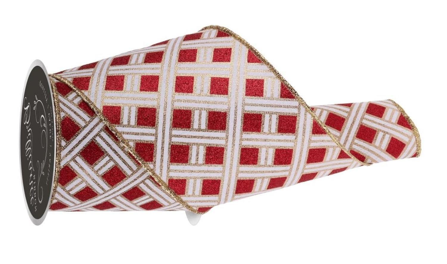 4in Woven Stripes Ribbon: Red (10 Yards)