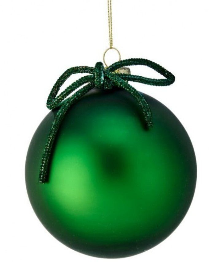 Shop For 4inch Green Matte Glass Ball with Bow Tie Ornament