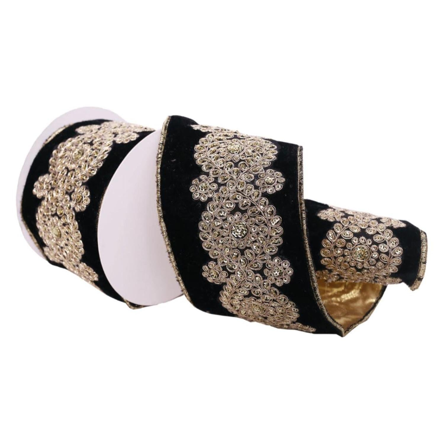4inch Light Gold Embroidery Ribbon: Black (5 Yards)