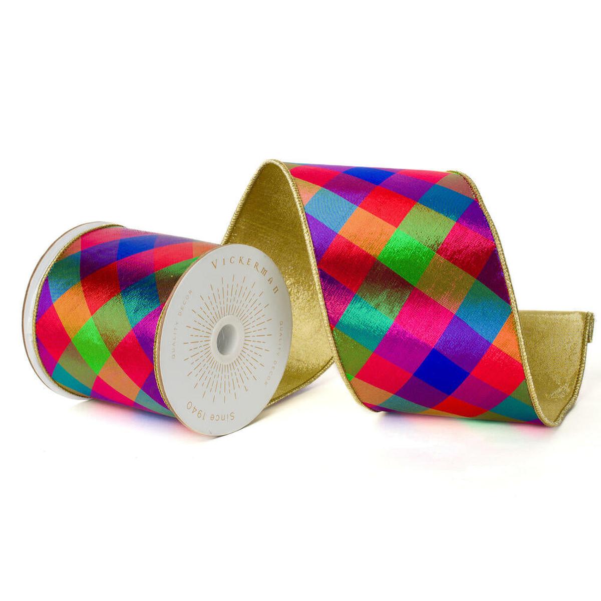 Shop For 4inch Multicolor Metallic Diagonal Ribbon: Gold (10 Yards)