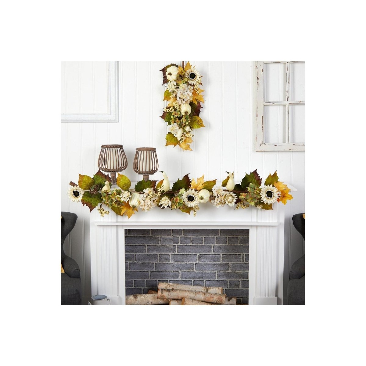 Shop For 5’ Fall Sunflower, Hydrangea and White Pumpkin Garland