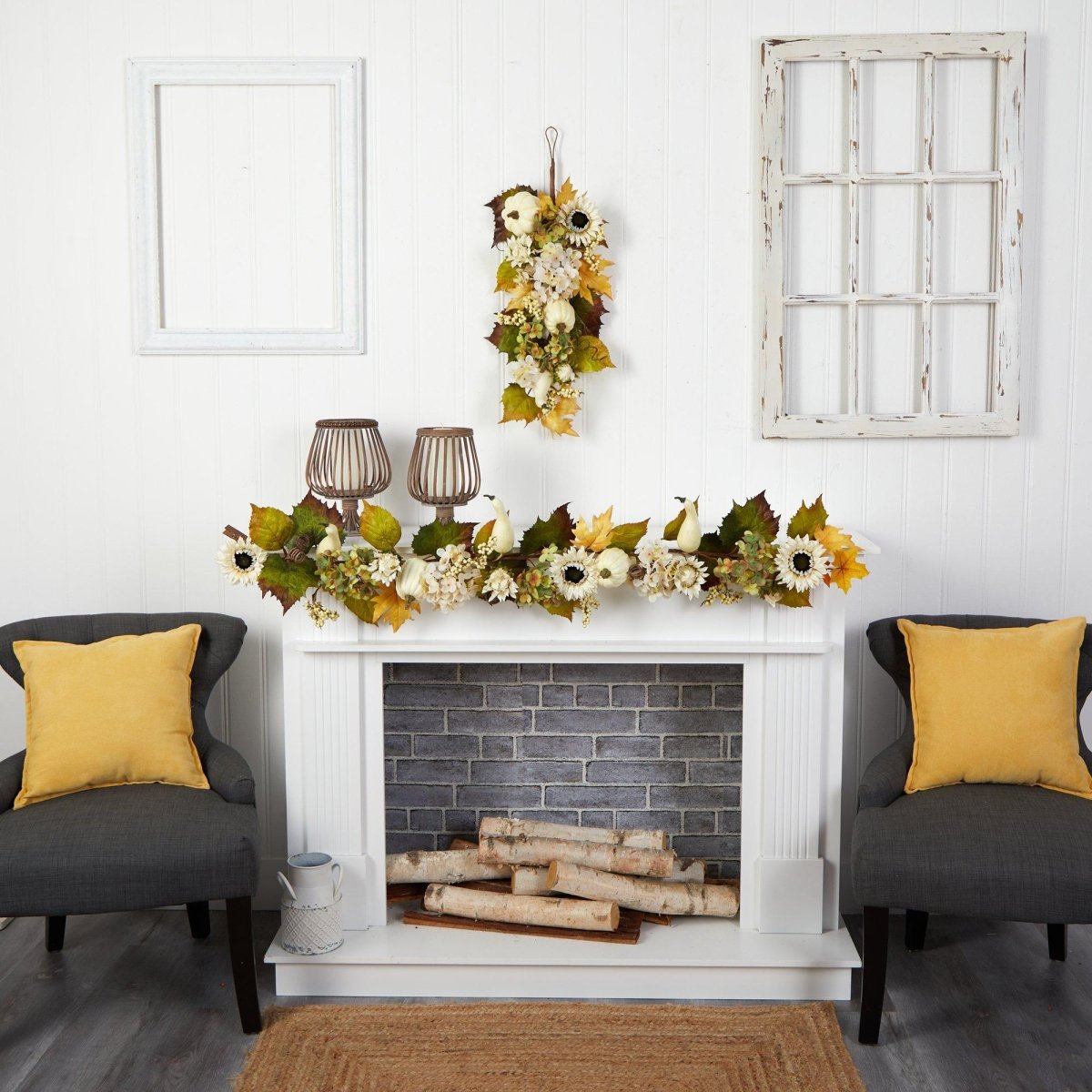Shop For 5’ Fall Sunflower, Hydrangea and White Pumpkin Garland
