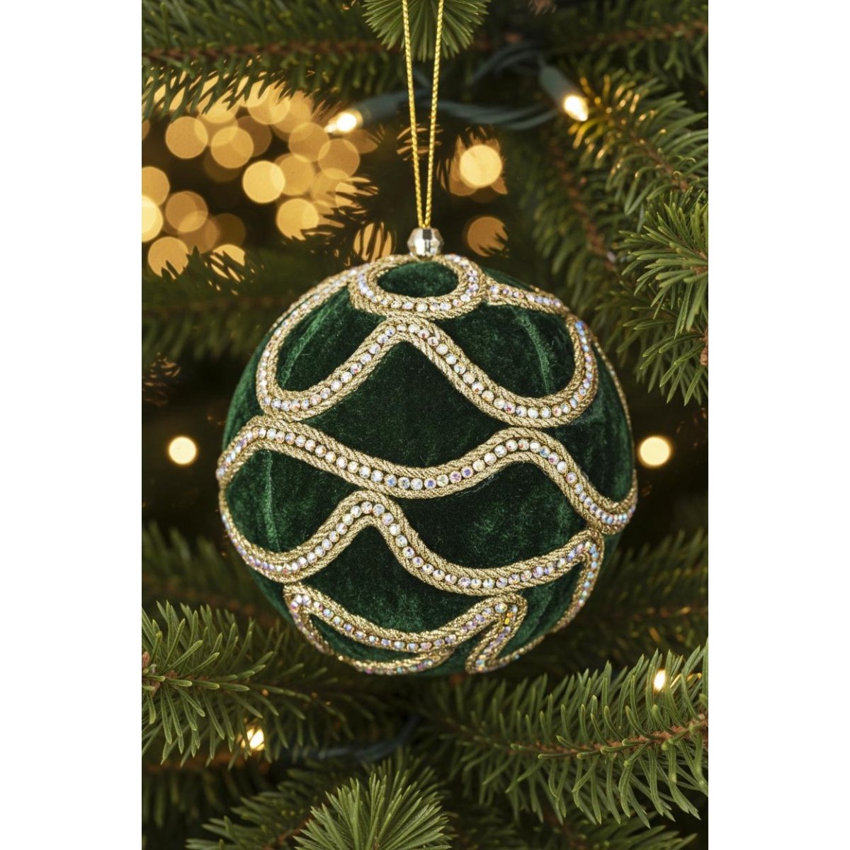 Shop For 5 inch Jewel Chain Velvet Ball Ornament: Dark Green
